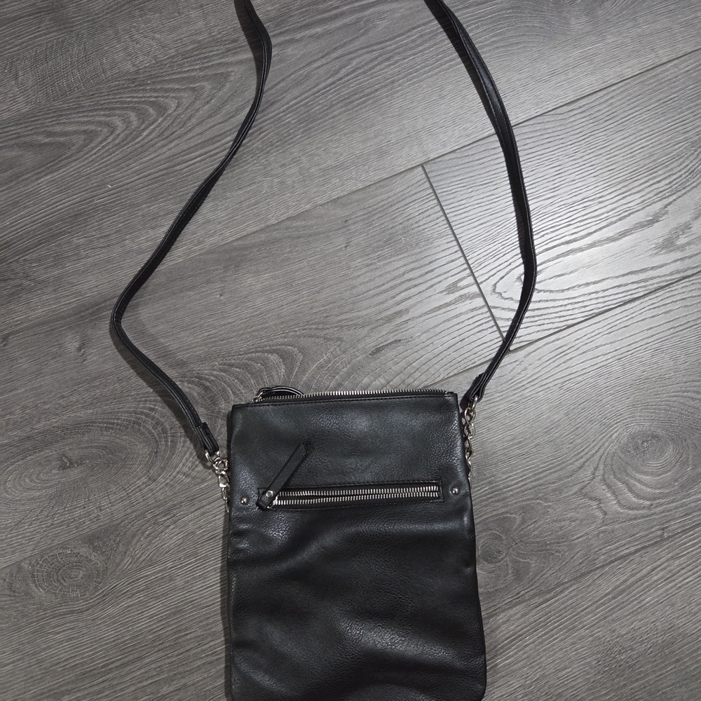 Black Leather Folding Crossbody Bag